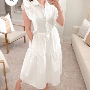 Chic White Ruffle Midi Dress